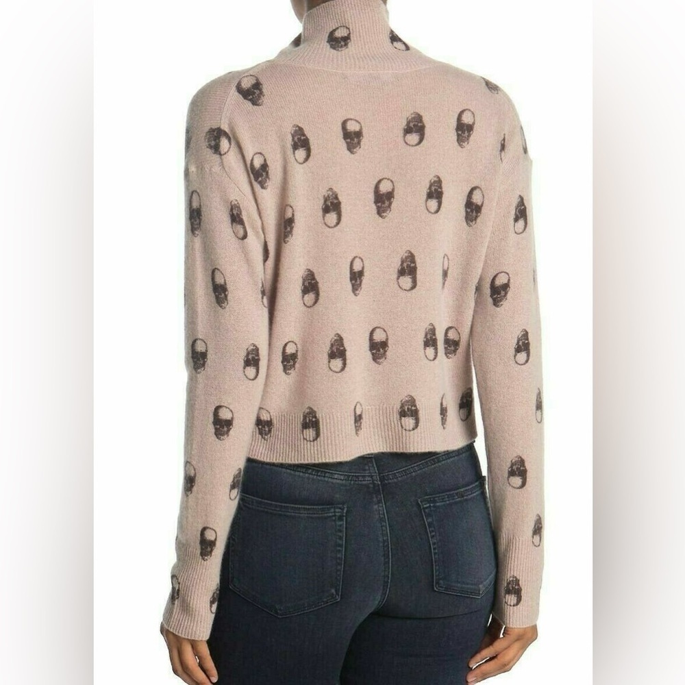 Skull Cashmere Beige Skull-Patterned Turtleneck Sweater